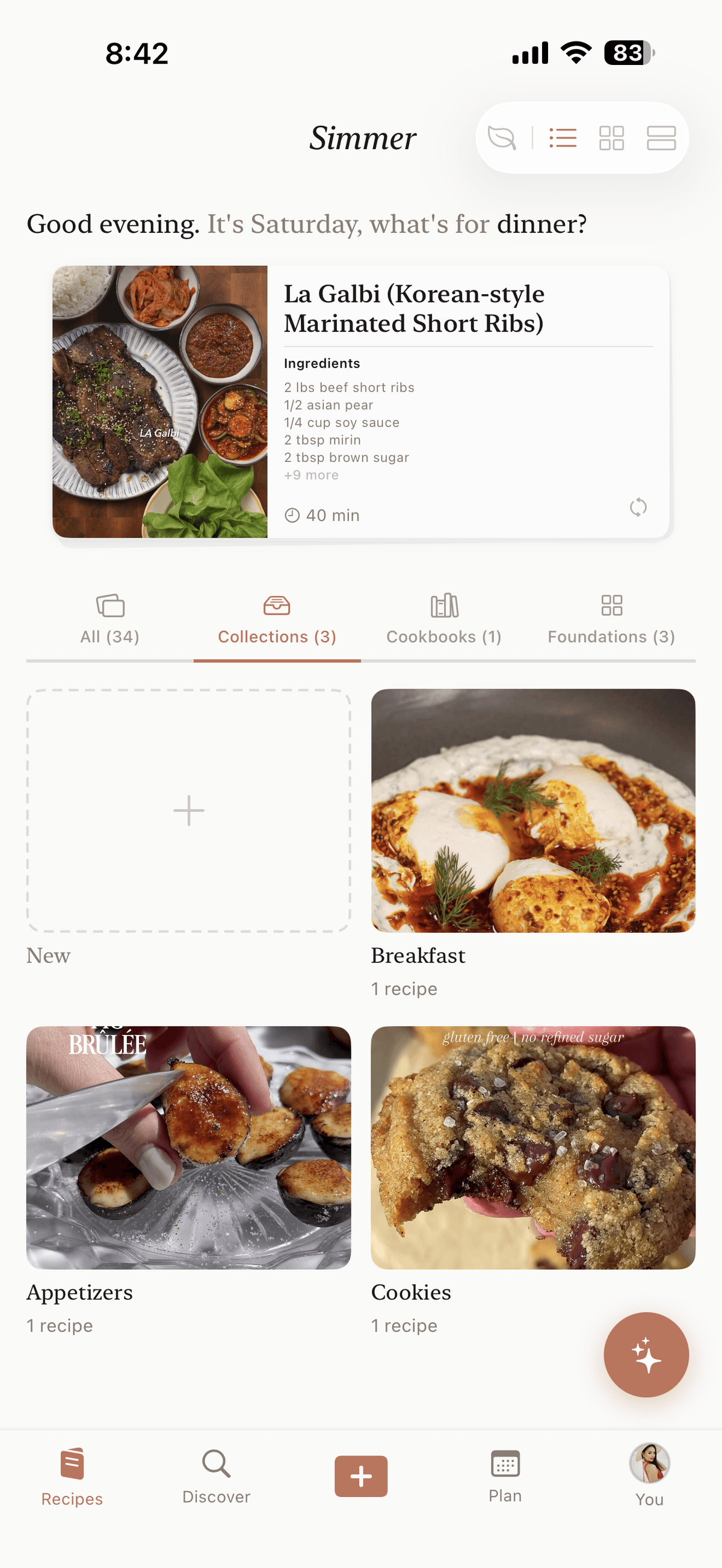 Recipe collections view